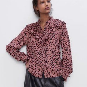 Zara RUFFLED ANIMAL PRINT BLOUSE